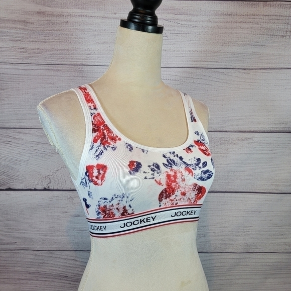 𝅺Jockey Floral Bralette No Padding Red White Blue Size Small - Picture 4 of 7